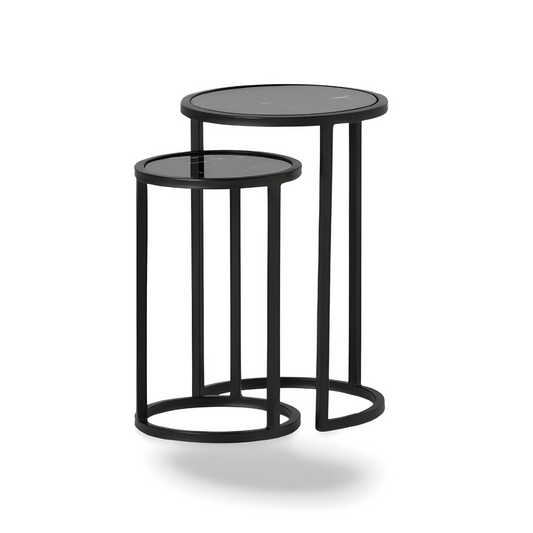 Bijzettafel Marmer Zwart Rond - Set 2