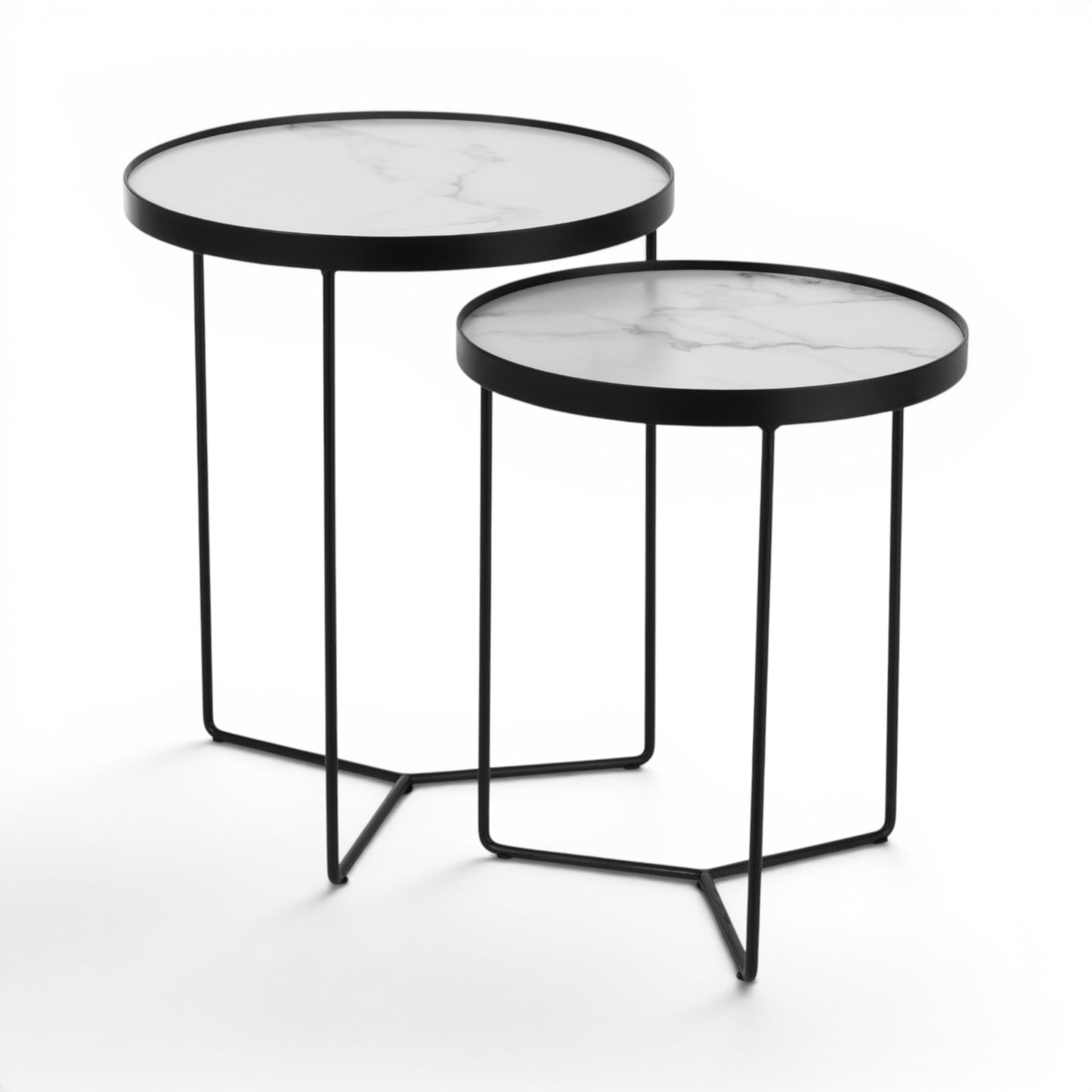Bijzettafel Rond Marmer Zwart - Set 2
