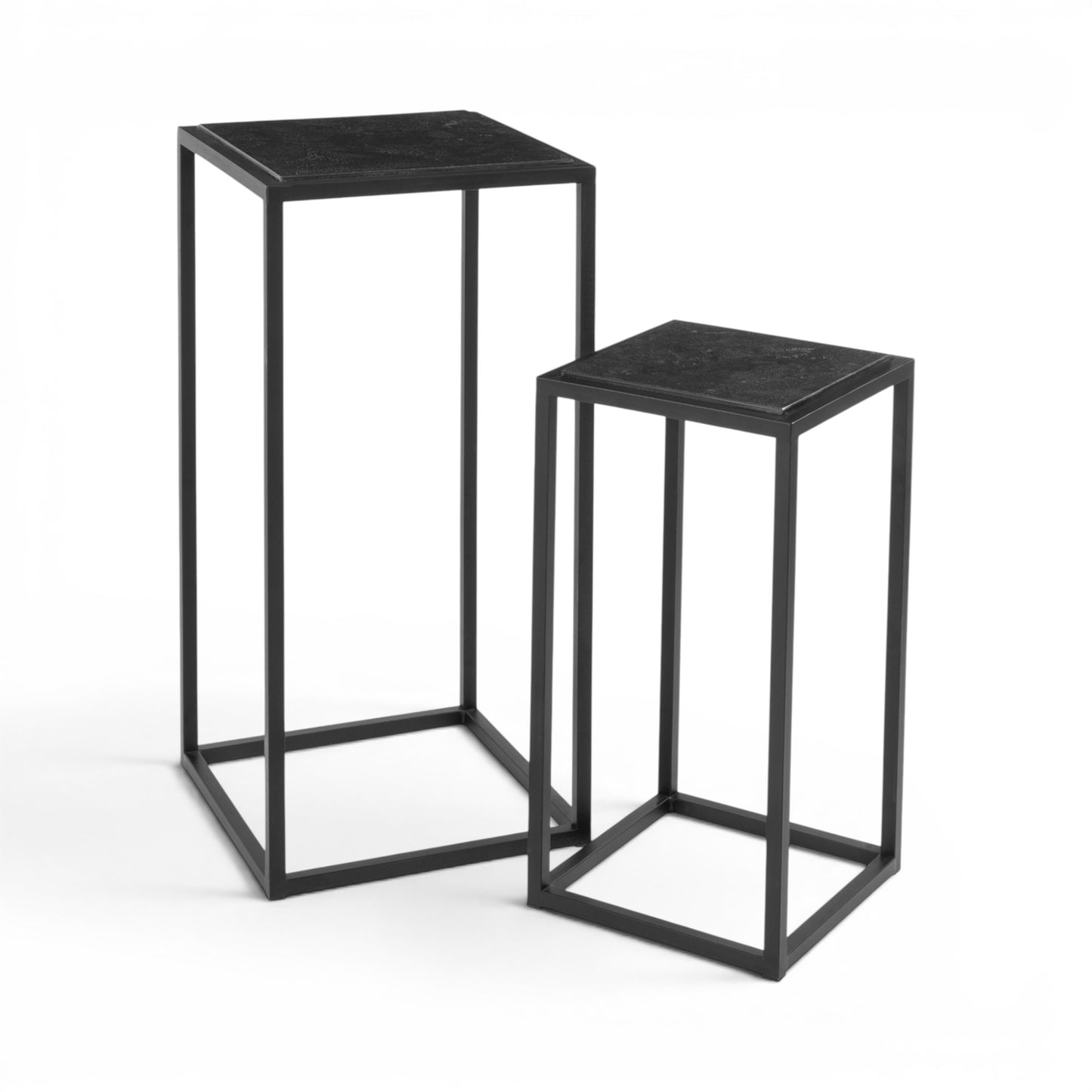 Hoge Bijzettafel Zwart Marmer - Set 2