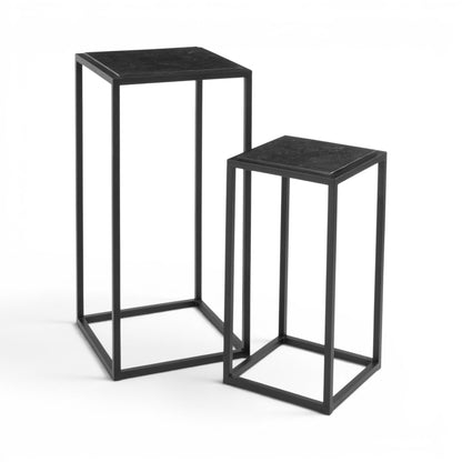 Hoge Bijzettafel Zwart Marmer - Set 2
