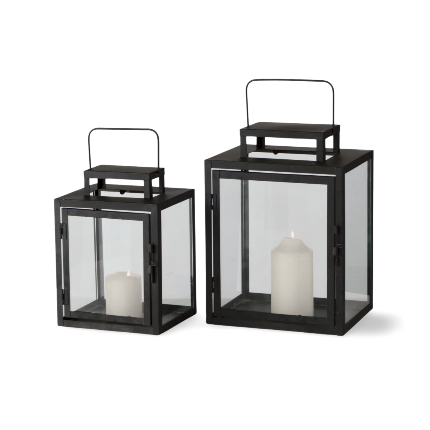 Lantaarns Zwart Glas Metaal - Set 2