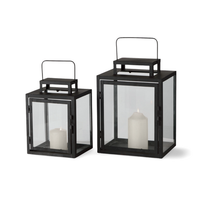Lantaarns Zwart Glas Metaal - Set 2