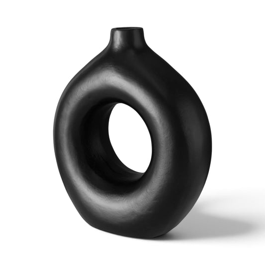 Luxe Donut Vaas Zwart Design 23 cm Zijaanzicht