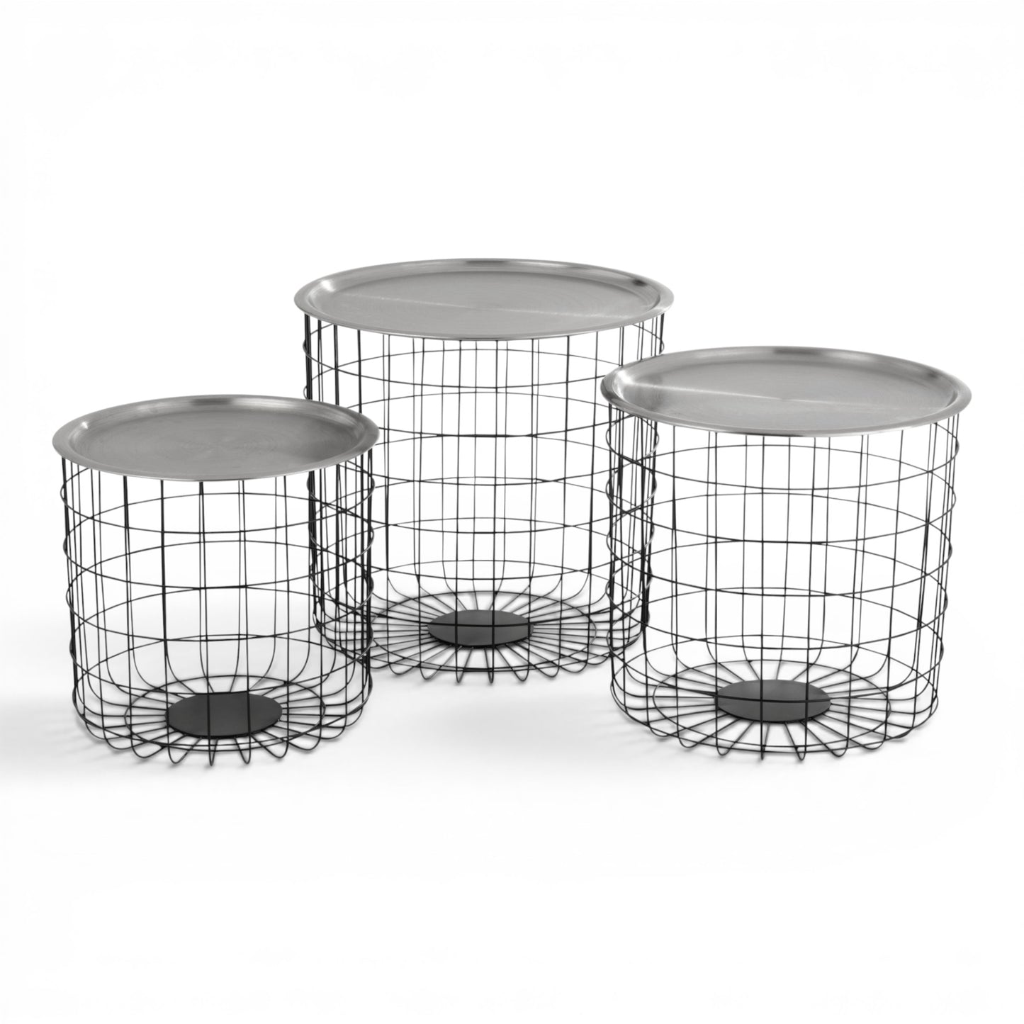 Luxe Zilveren Mand Bijzettafel - Set 3