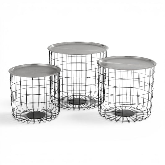 Luxe Zilveren Mand Bijzettafel - Set 3