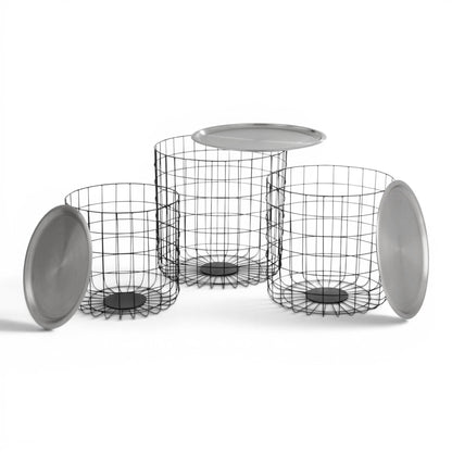 Luxe Zilveren Mand Bijzettafel - Set 3 - In Situatie