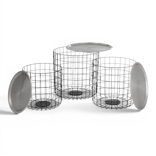 Luxe Zilveren Mand Bijzettafel - Set 3 - In Situatie