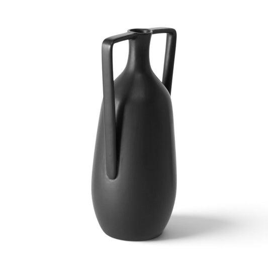 Mat Zwarte Vaas Modern 36 cm Zijaanzicht