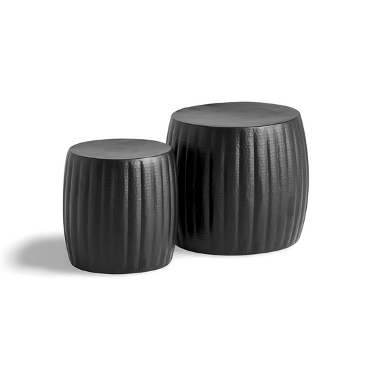 Oosterse Bijzettafel Rond Zwart - Set 2