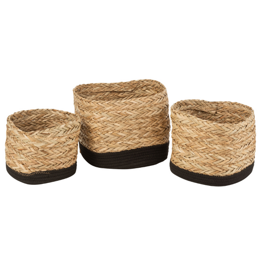 Opbergmand Zeegras Zwart Rond - Set 3