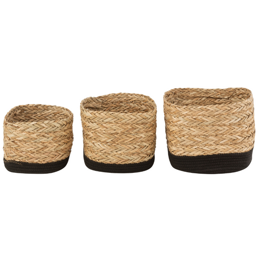 Opbergmand Zeegras Zwart Rond Zijkant