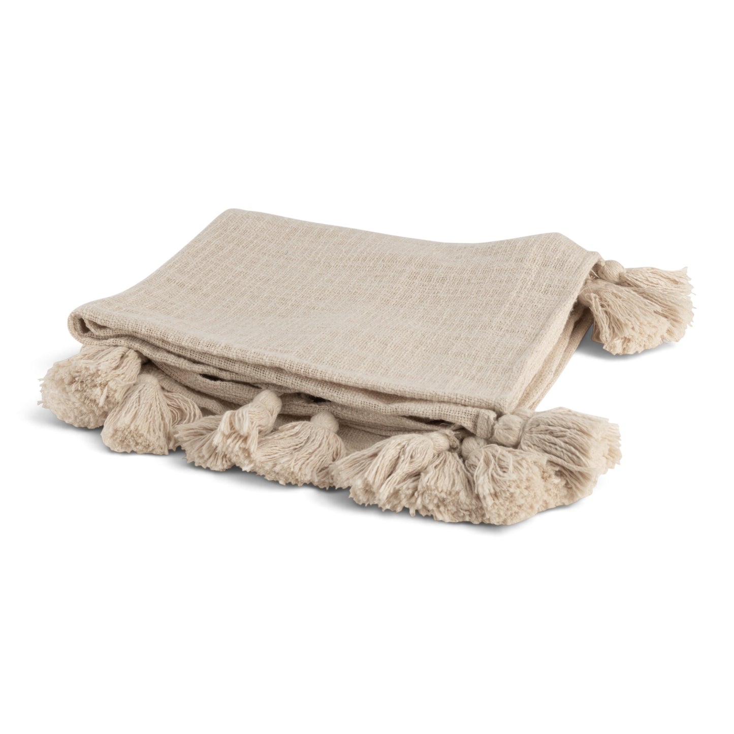 Plaid Beige Groot Met Pompons 180 x 150 cm