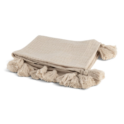 Plaid Beige Groot Met Pompons 180 x 150 cm