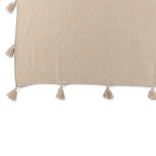Plaid Beige Groot Met Pompons In Situatie