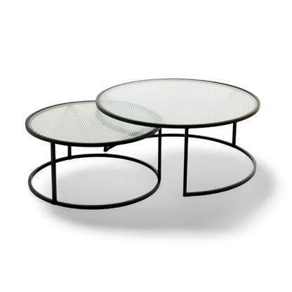 Salontafel Rond Zwart Glas Metaal - Set 2