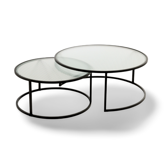 Salontafel Rond Zwart Glas Metaal - Set 2
