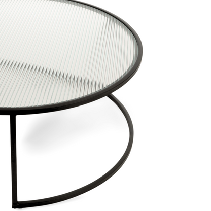 Salontafel Rond Zwart Glas Metaal Detail