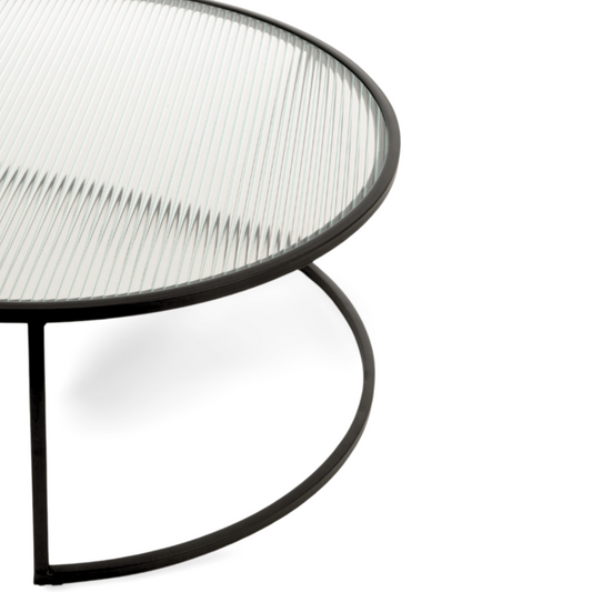 Salontafel Rond Zwart Glas Metaal Detail