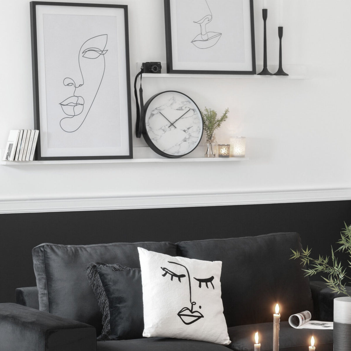 Wandklok Modern Zwart Marmer Ø 40 cm Sfeerfoto