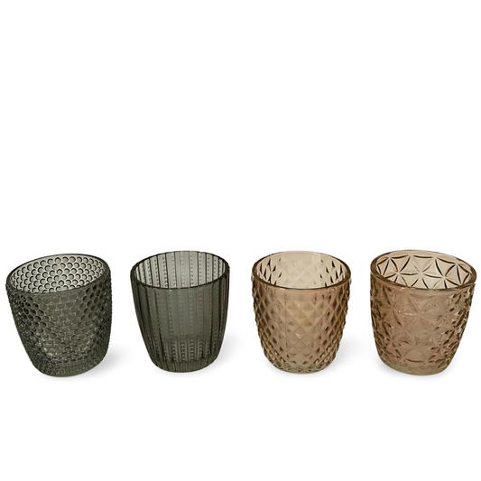 Waxinelichthouder Grijs Glas - Set 4